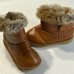 Comfy Kids KuBabby Faux Fur trim girls Ankle snow boots size 11M (30)color brown
